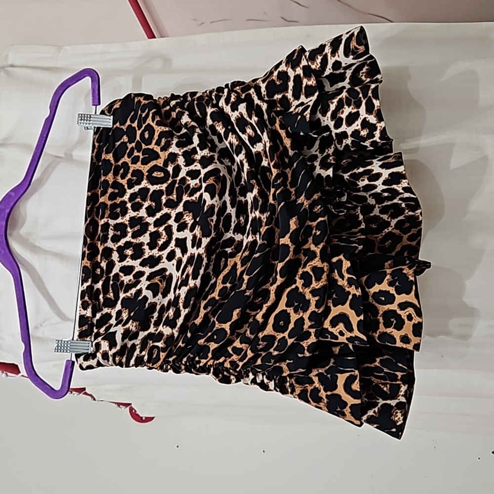 Ruched & Ruffle Leopard Print Mini Skirt